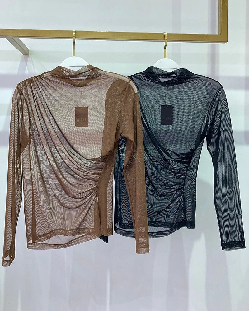 Blusa Gola Alta Tule Marrom