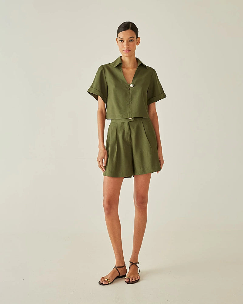 Blusa Com Mangas e Gola Verde