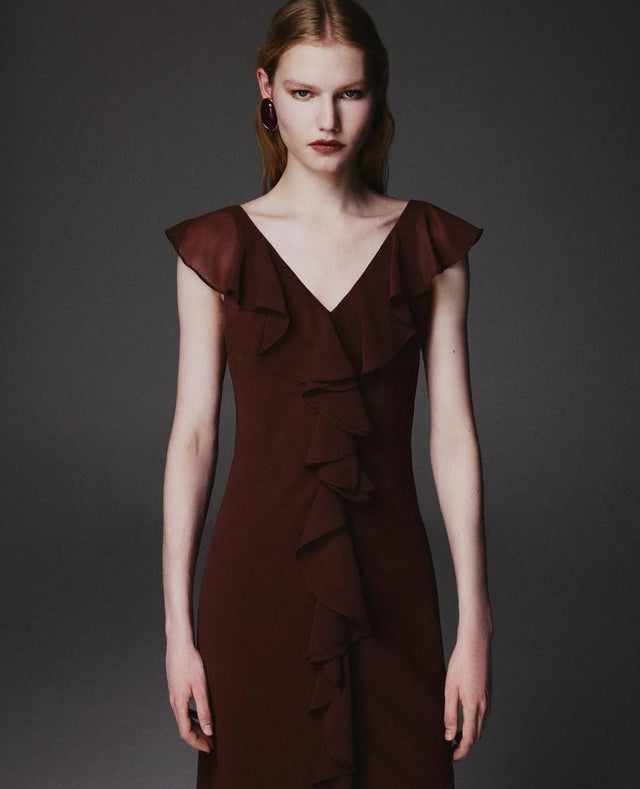 Vestido Longo com Babados Chiffon