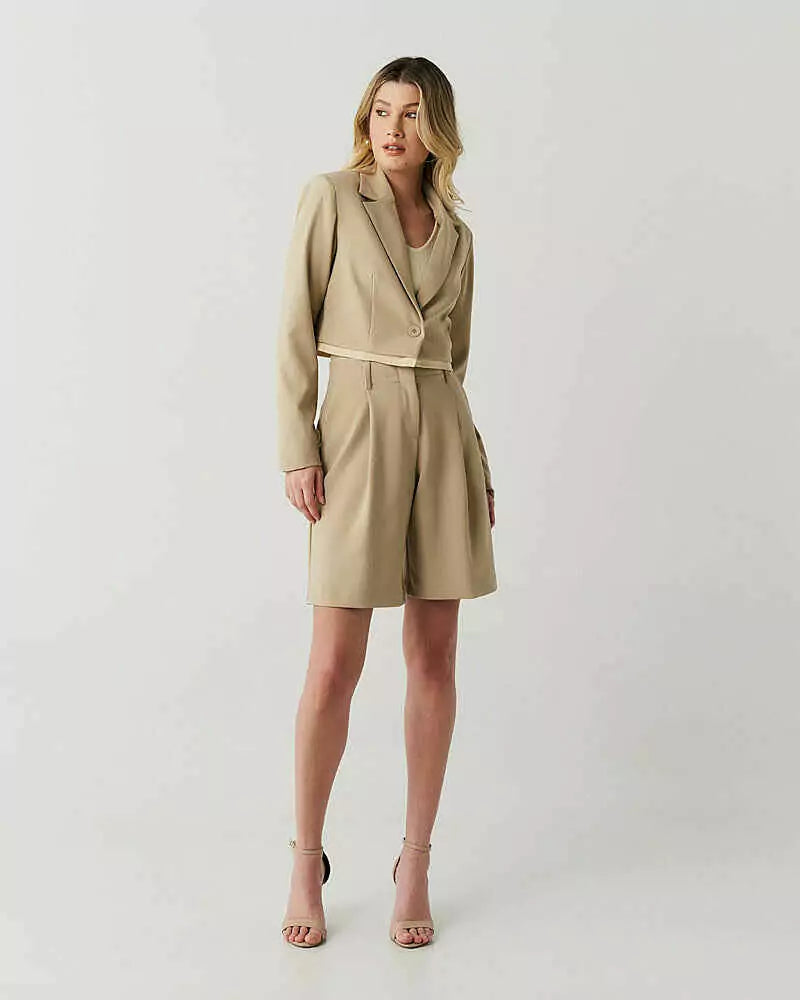 Blazer Alf Cropped Det Bicolor Bege