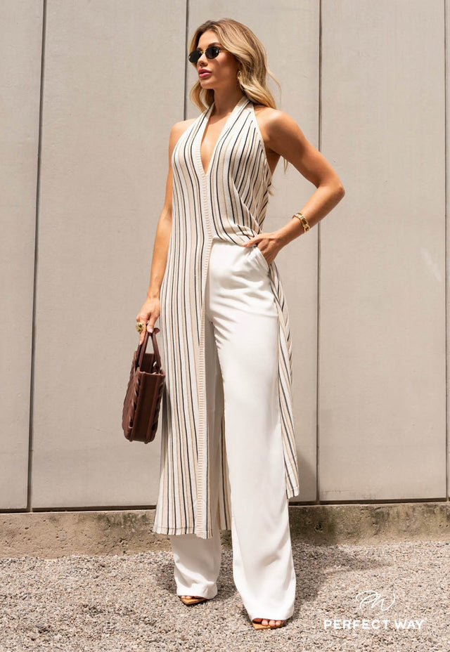 Blusa Alongada Tricot Bege