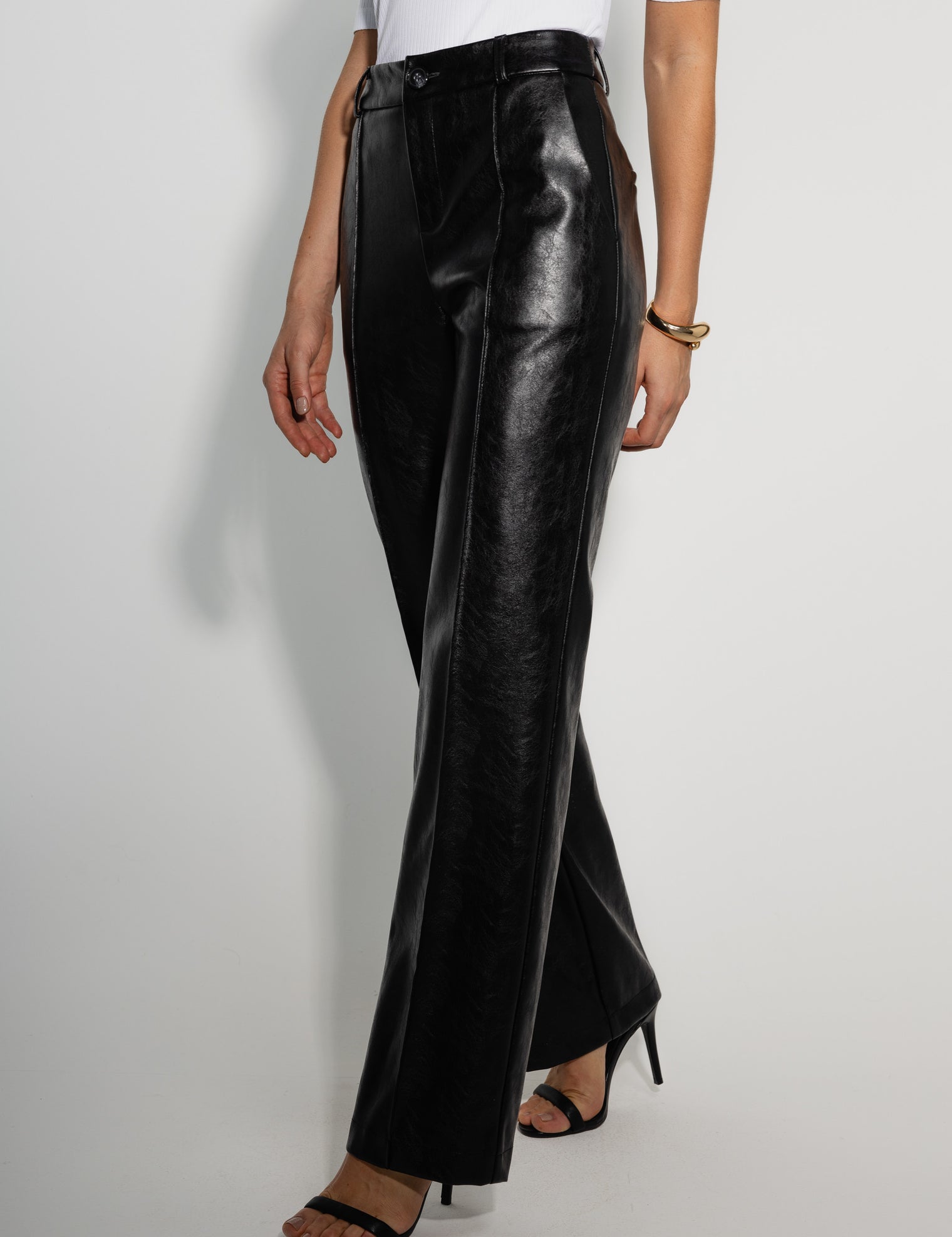 Calça Reta Couro Preto