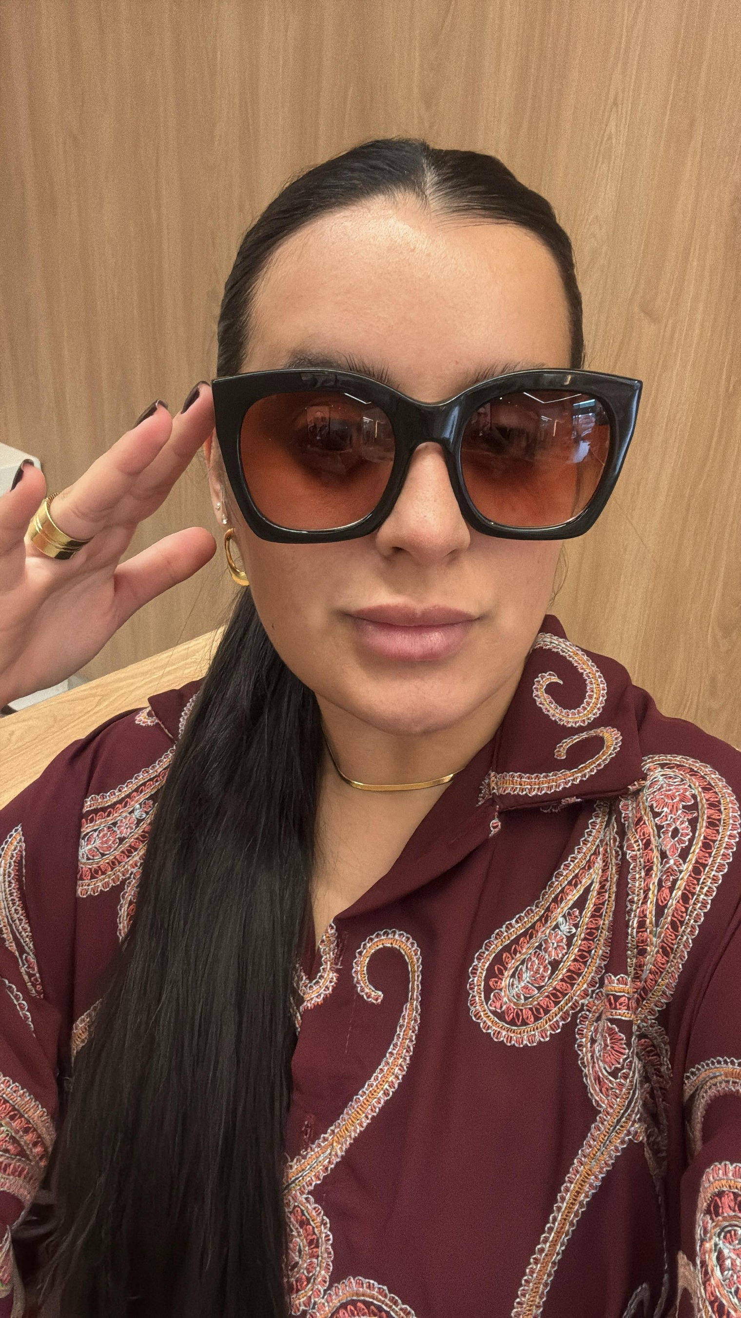 Quadrado Grande Preto Lente Marrom Degradê