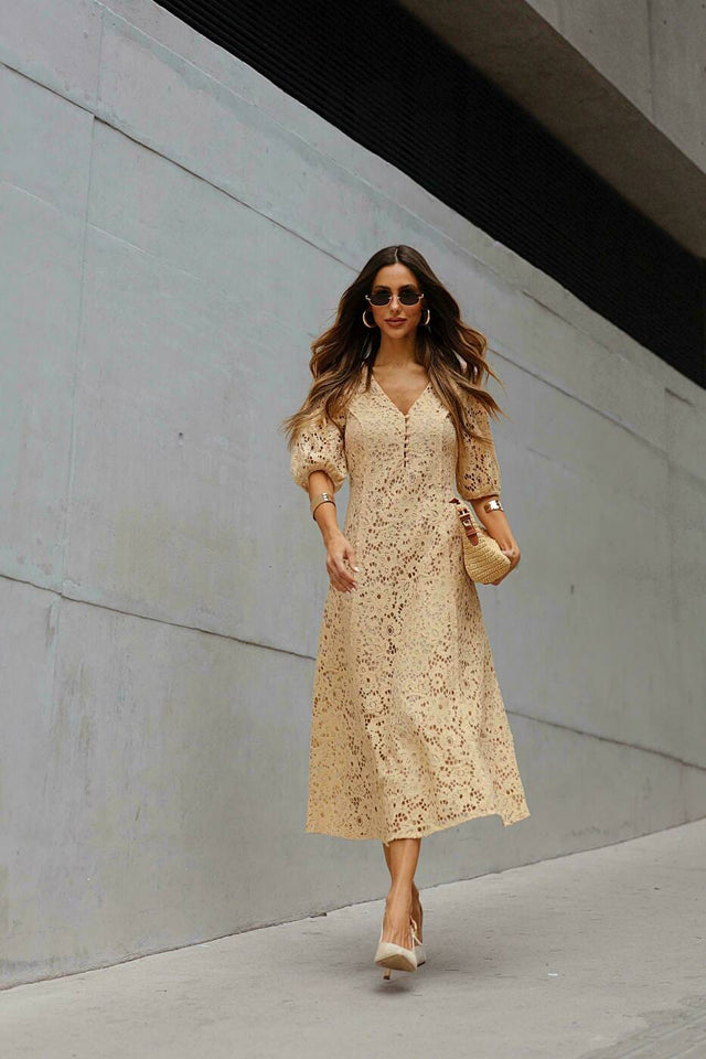 Vest Midi Renda Com Manga