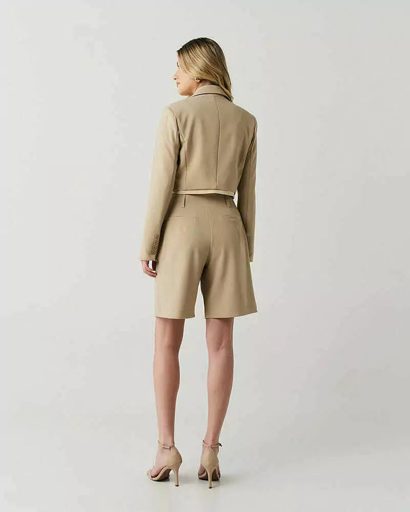 Blazer Alf Cropped Det Bicolor Bege