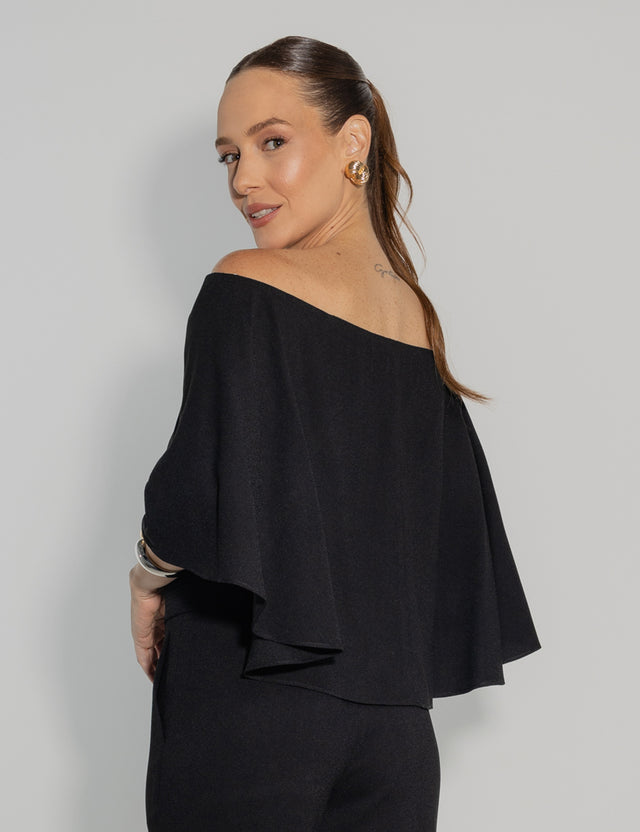 Blusa Ombro a Ombro Crepe Preto