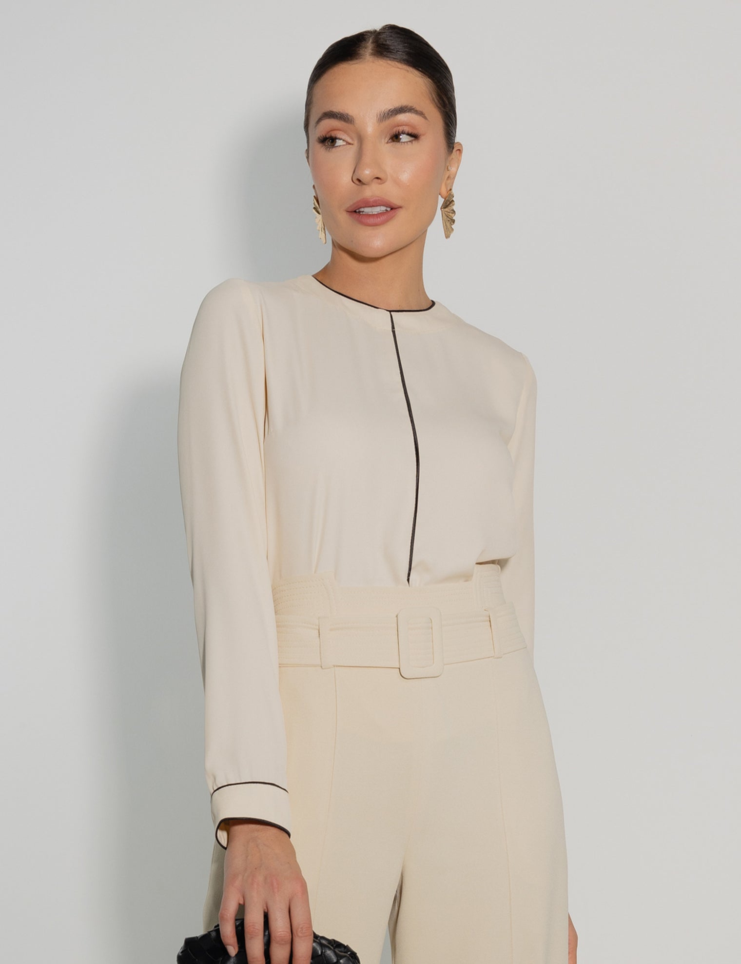 Blusa Bicolor Crepe Creme