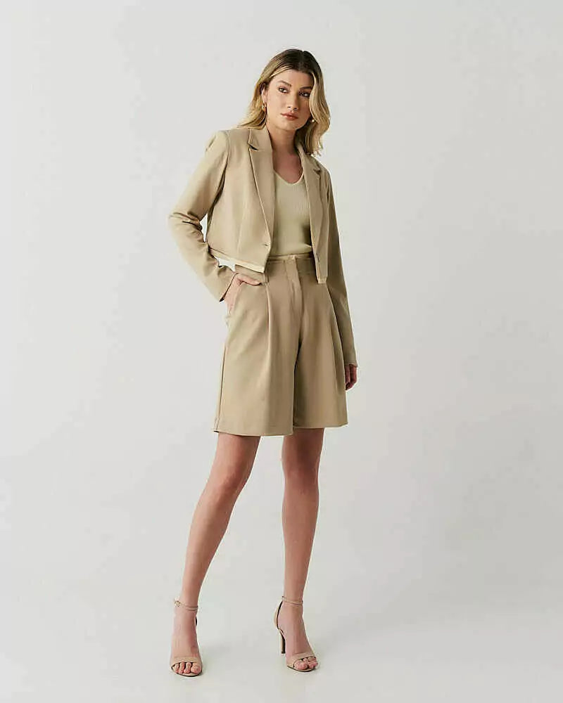 Blazer Alf Cropped Det Bicolor Bege