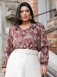 Blusa Manga Longa Decote V C/Babado
