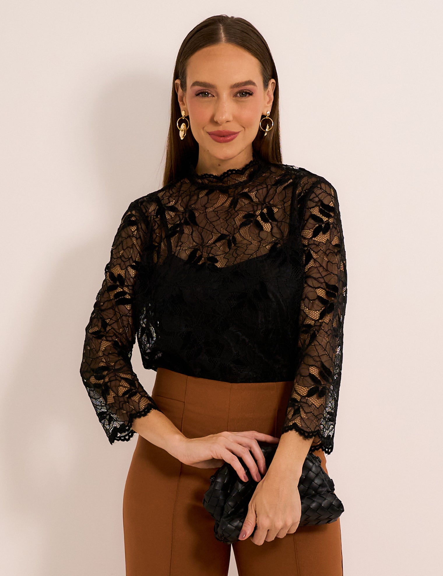 Blusa Renda Veludo  Preto