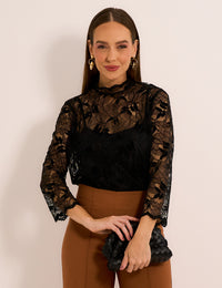 Blusa Renda Veludo  Preto