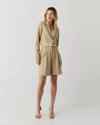Blazer Alf Cropped Det Bicolor Bege