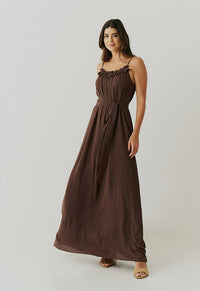 Vest Longo Crepe Alca Babado Decote