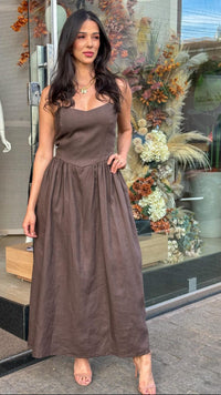 Vestido Midi Alça Linho Puro