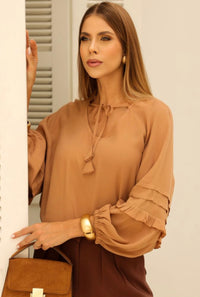 Blusa Viscose Manga Bufante Com Babado