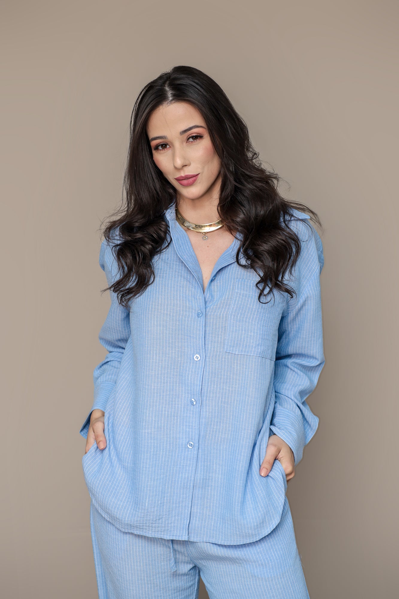 Camisa Oversized Risca de Giz