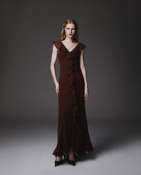 Vestido Longo com Babados Chiffon