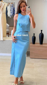 Top Leather Fake Basic  Azul Amazon Couro