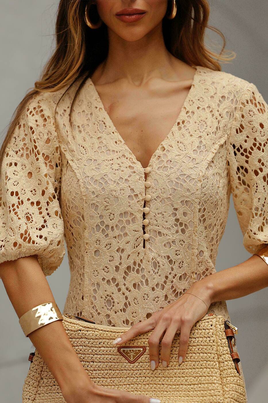 Vest Midi Renda Com Manga