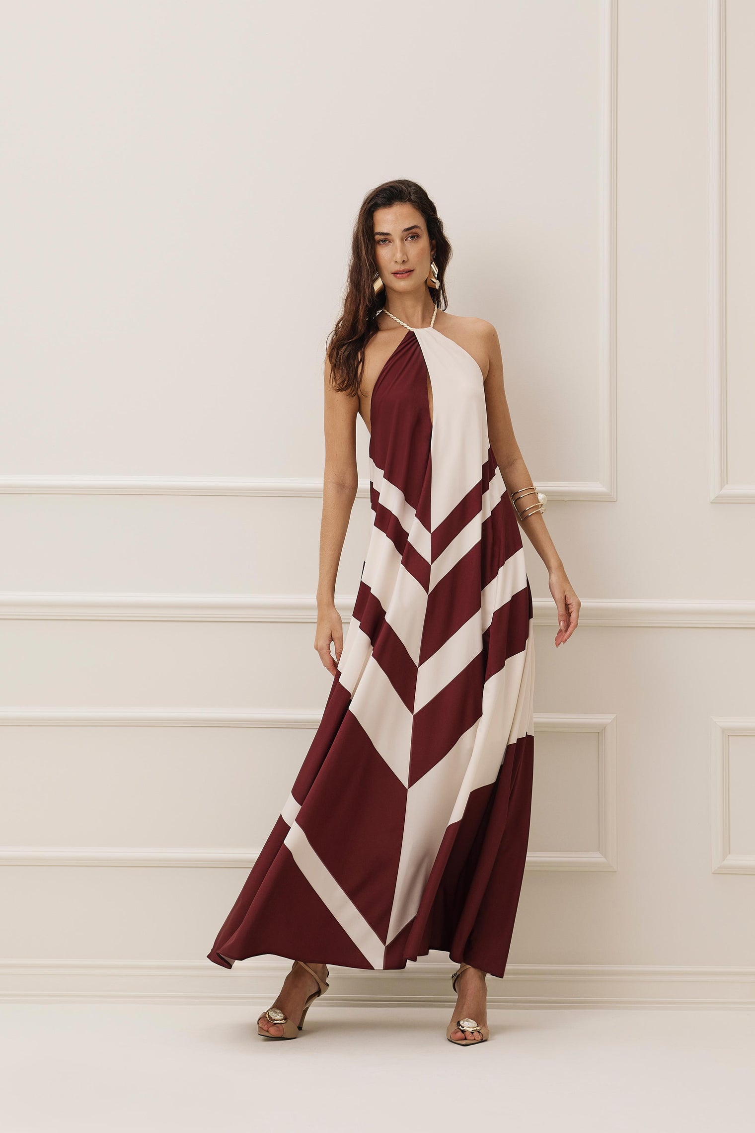 Vestido Longo Estampado Frente Única