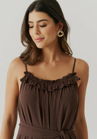 Vest Longo Crepe Alca Babado Decote