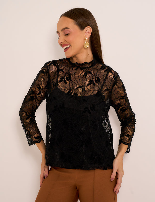 Blusa Renda Veludo  Preto
