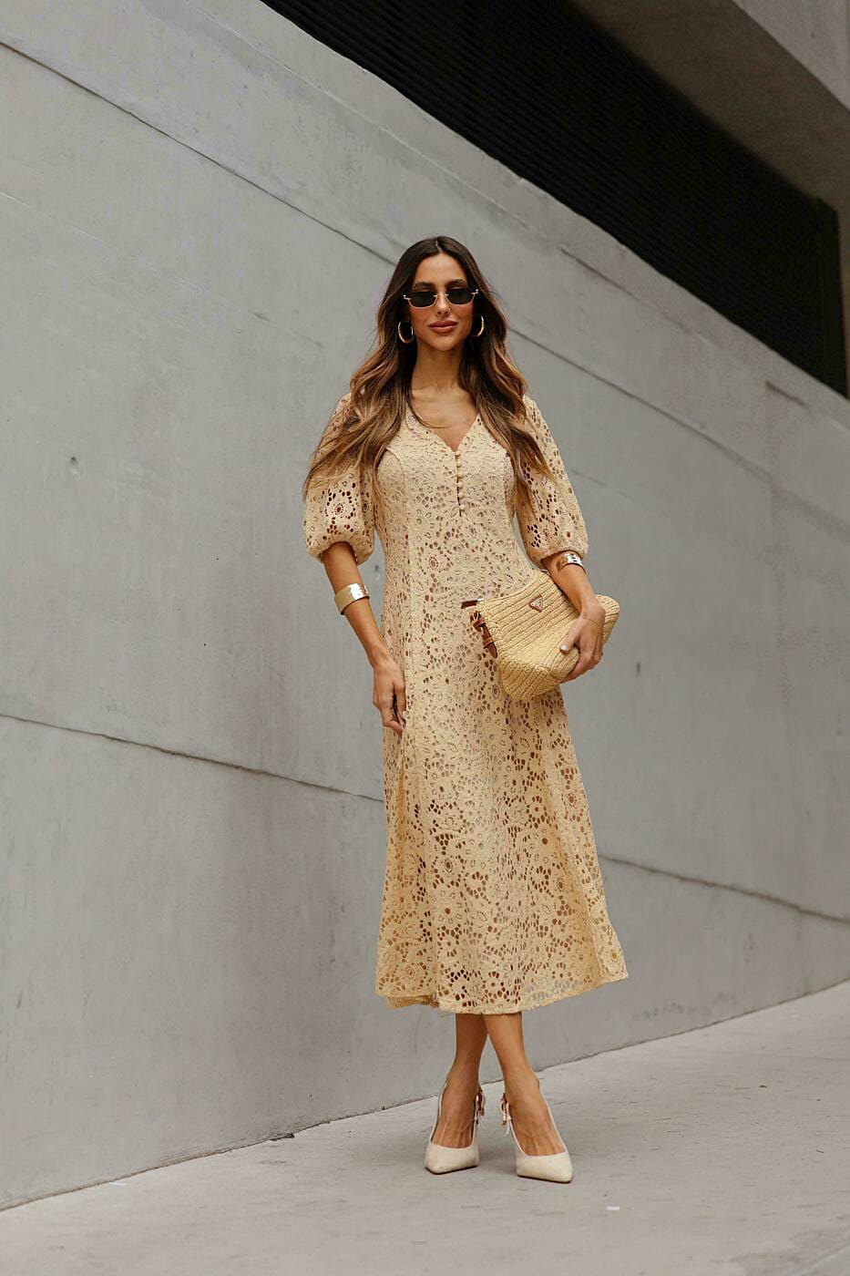 Vest Midi Renda Com Manga