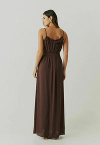 Vest Longo Crepe Alca Babado Decote