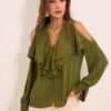 Blusa Babados Crepe Texturizada M Verde - Image 3